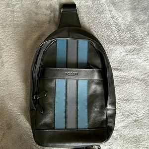 Coach Black Charles Pack Leather with varsity stripe